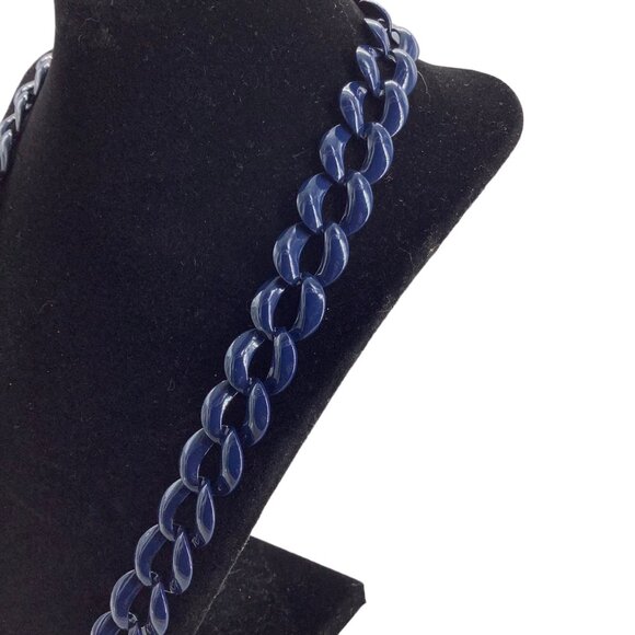 Vtg 90s Napier Blue Link Necklace Jewelry 22" Newport Collection Gold Tone Clasp - Picture 3 of 4